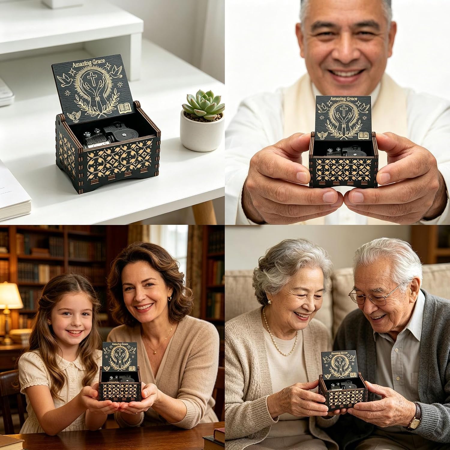 Amazing Grace Engraved Wooden Music Box