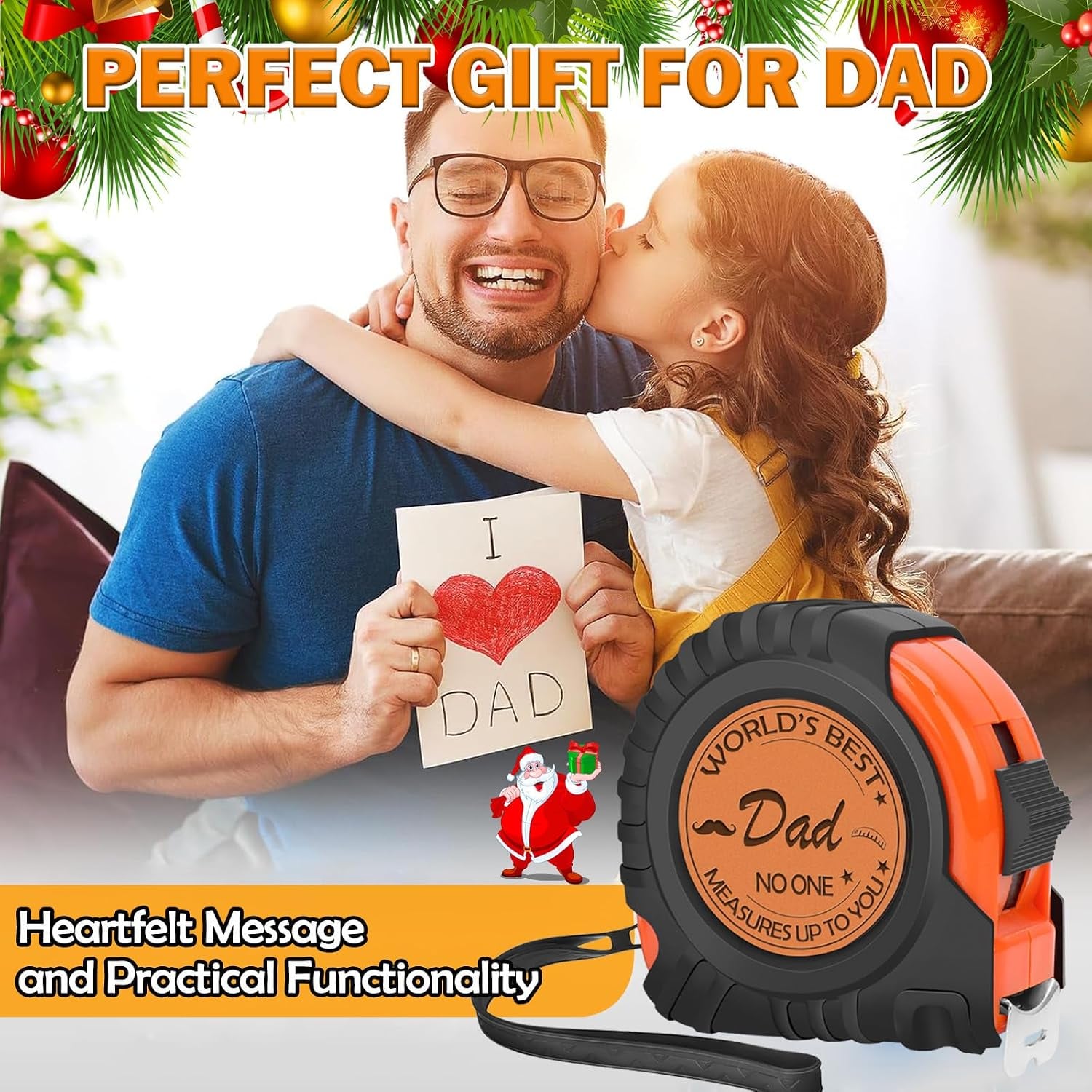 World's Best Dad Engraved Tape Measure with Leather Patch
