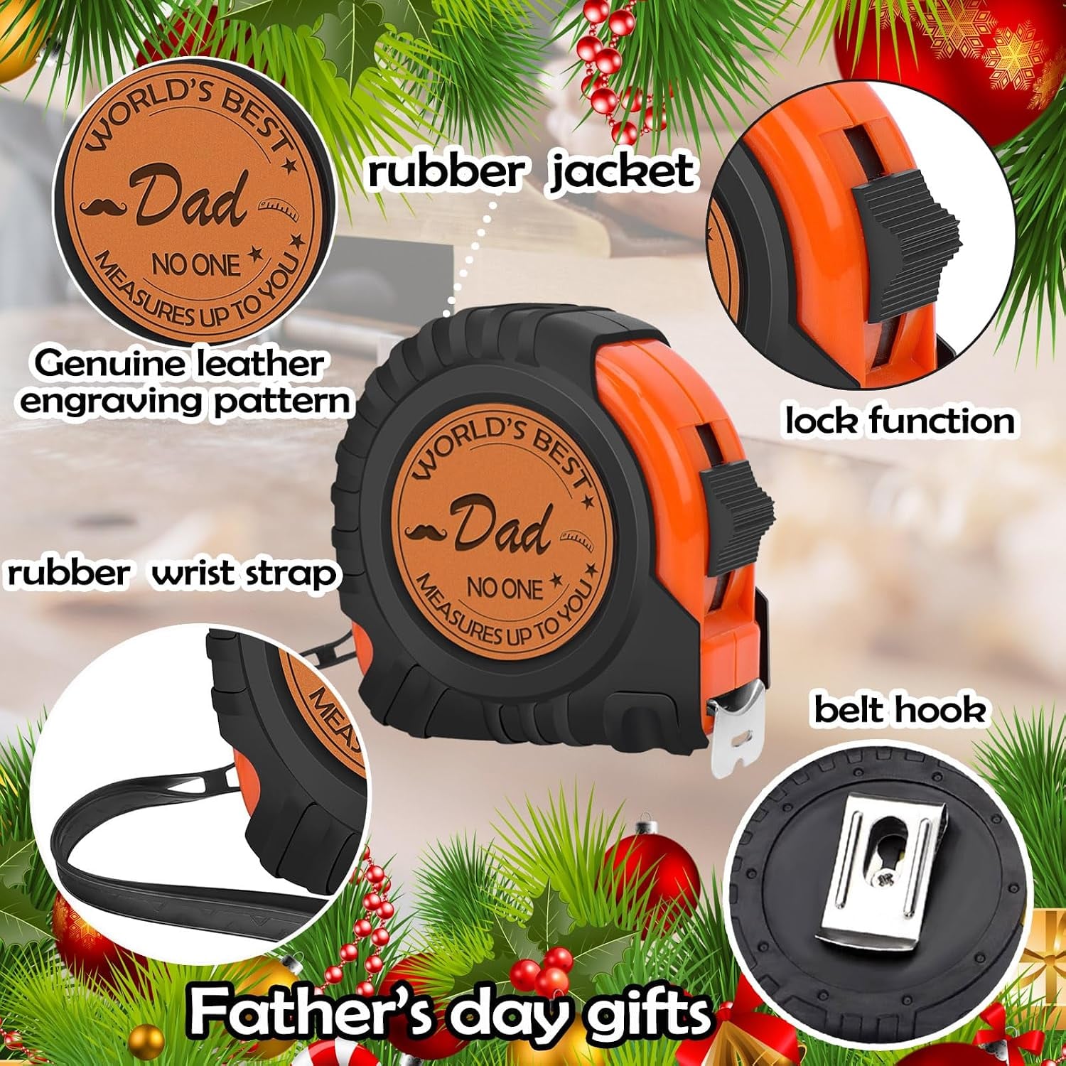 World's Best Dad Engraved Tape Measure with Leather Patch