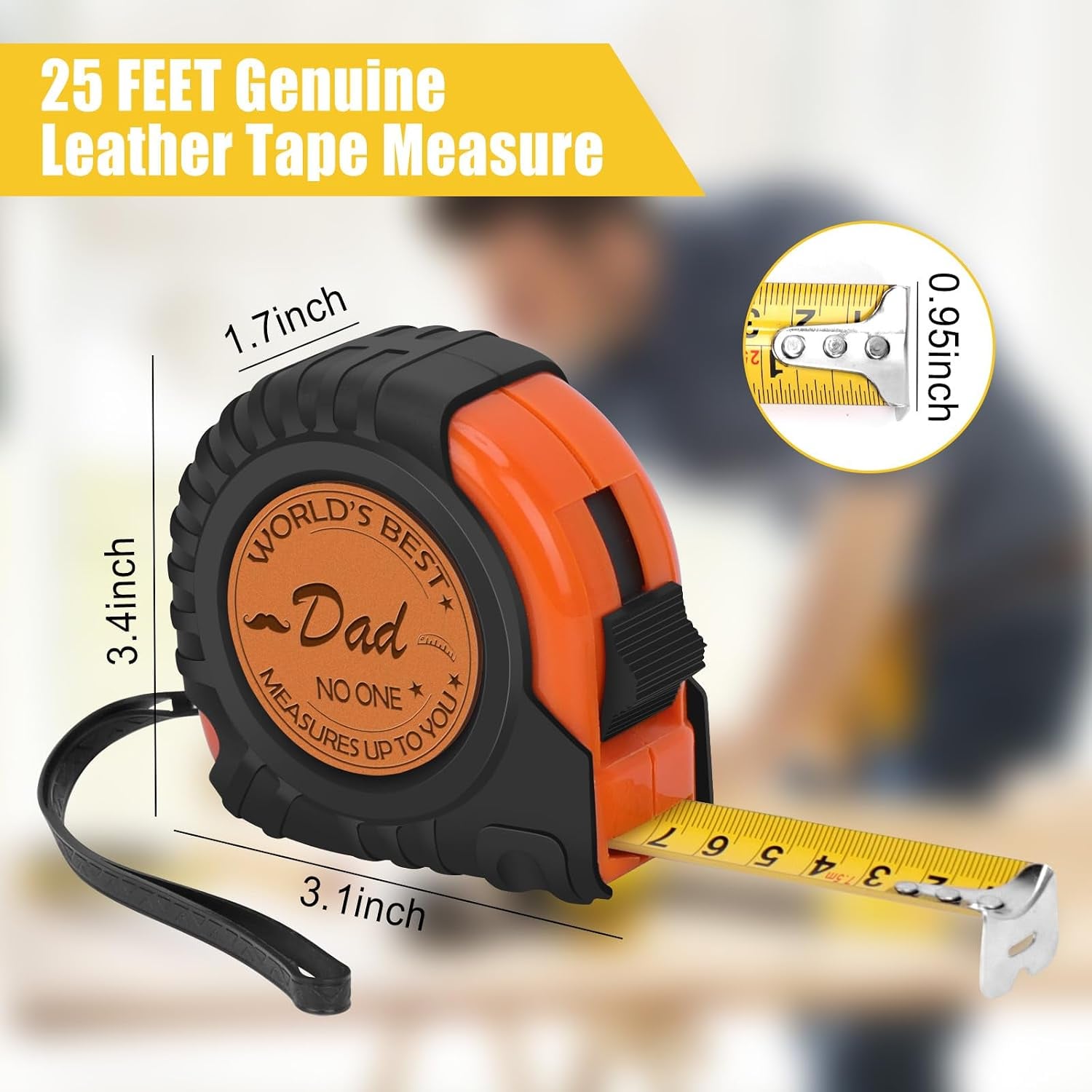 World's Best Dad Engraved Tape Measure with Leather Patch