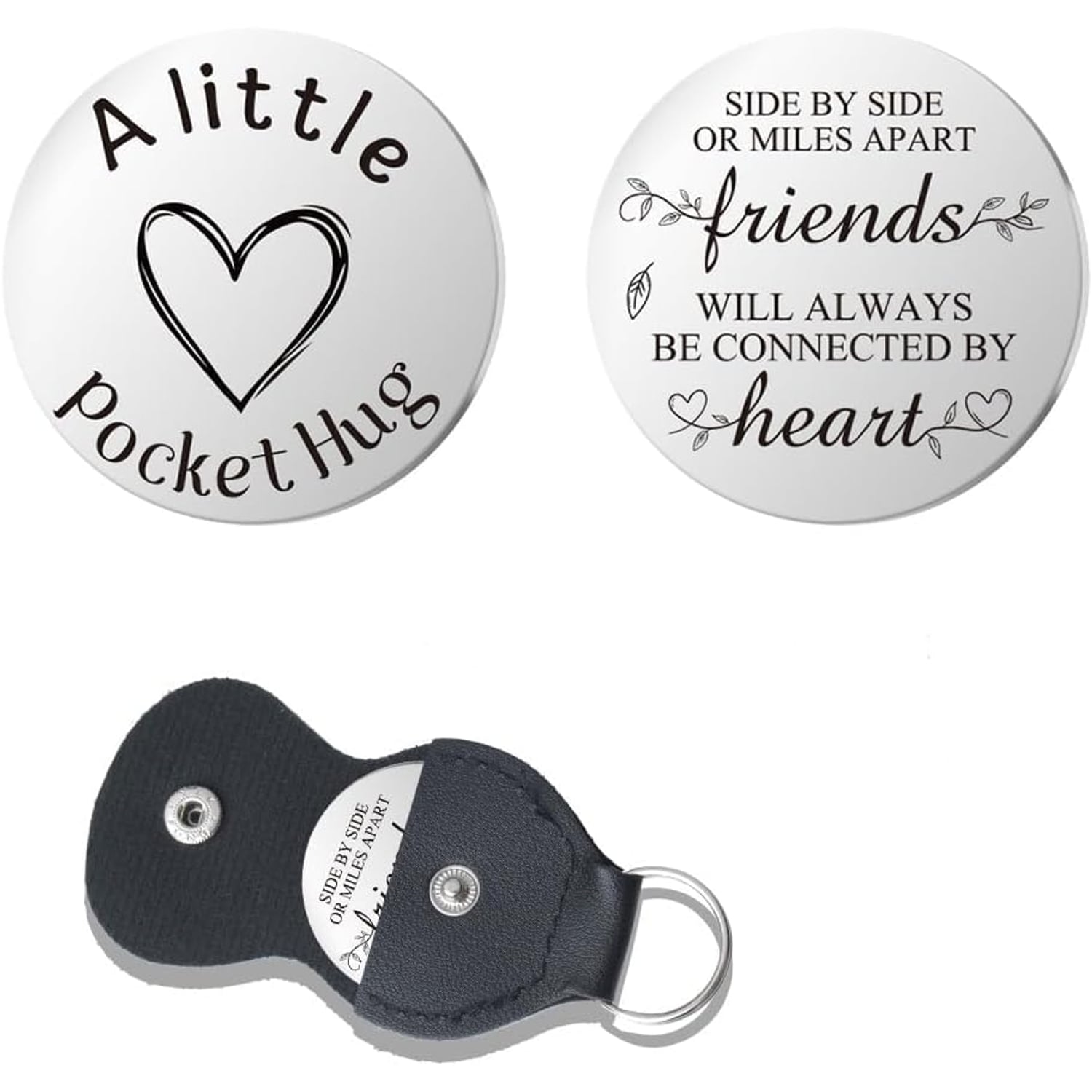 Friends Engraved Pocket Hug Token with PU Leather Keychain Pouch