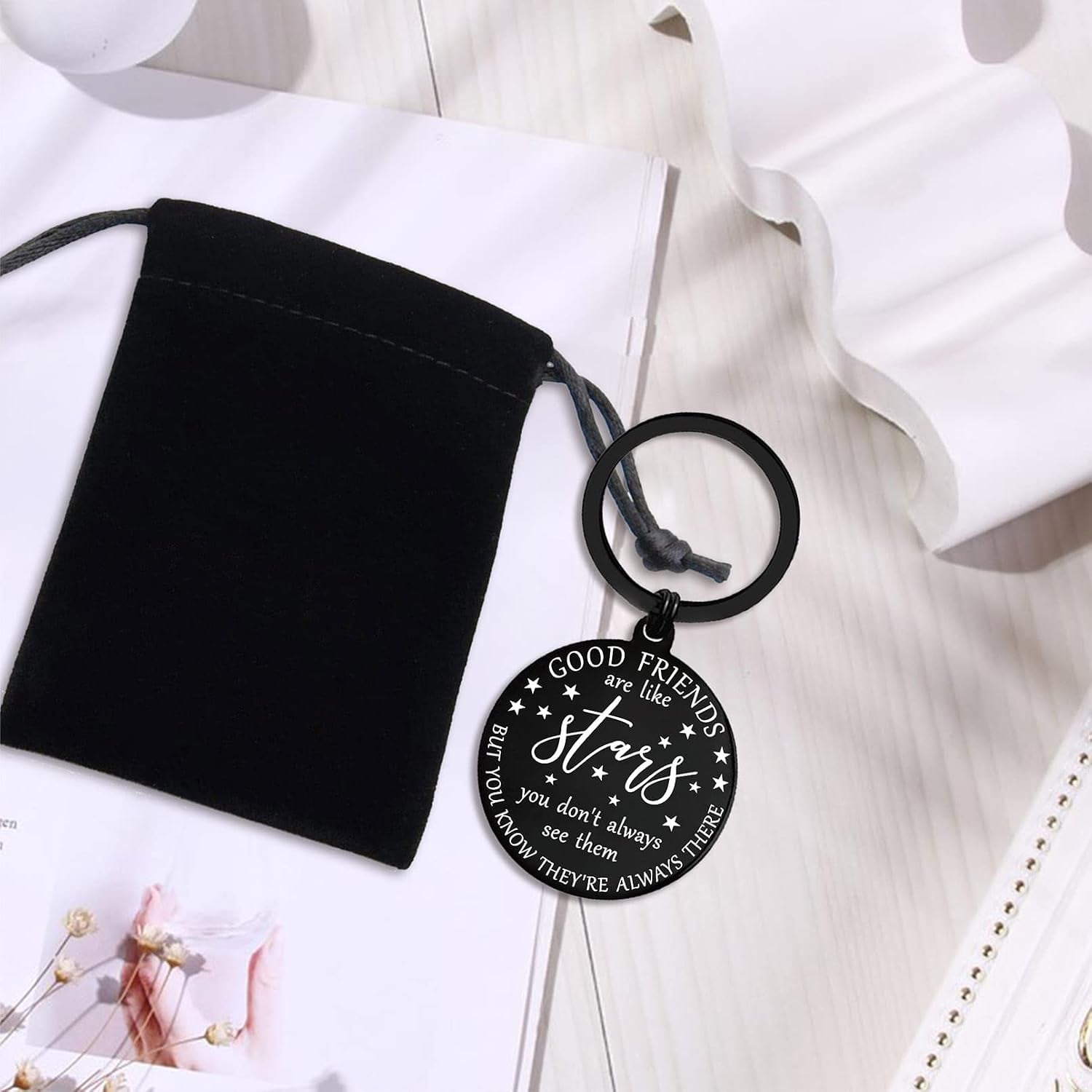 Good Friends Are Like Stars Engraved Keychain