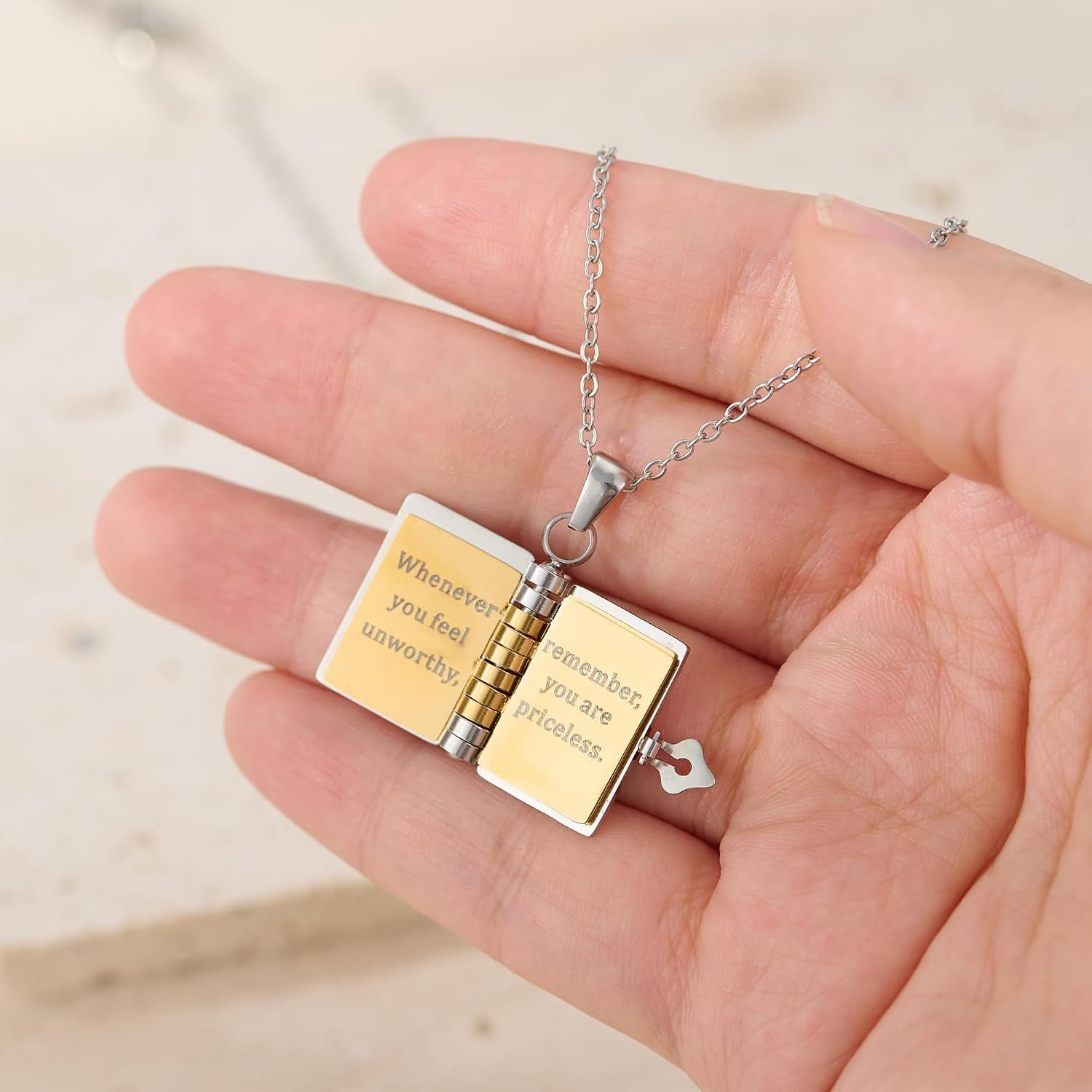 Holding Hands Engraved Book Necklace: image 2