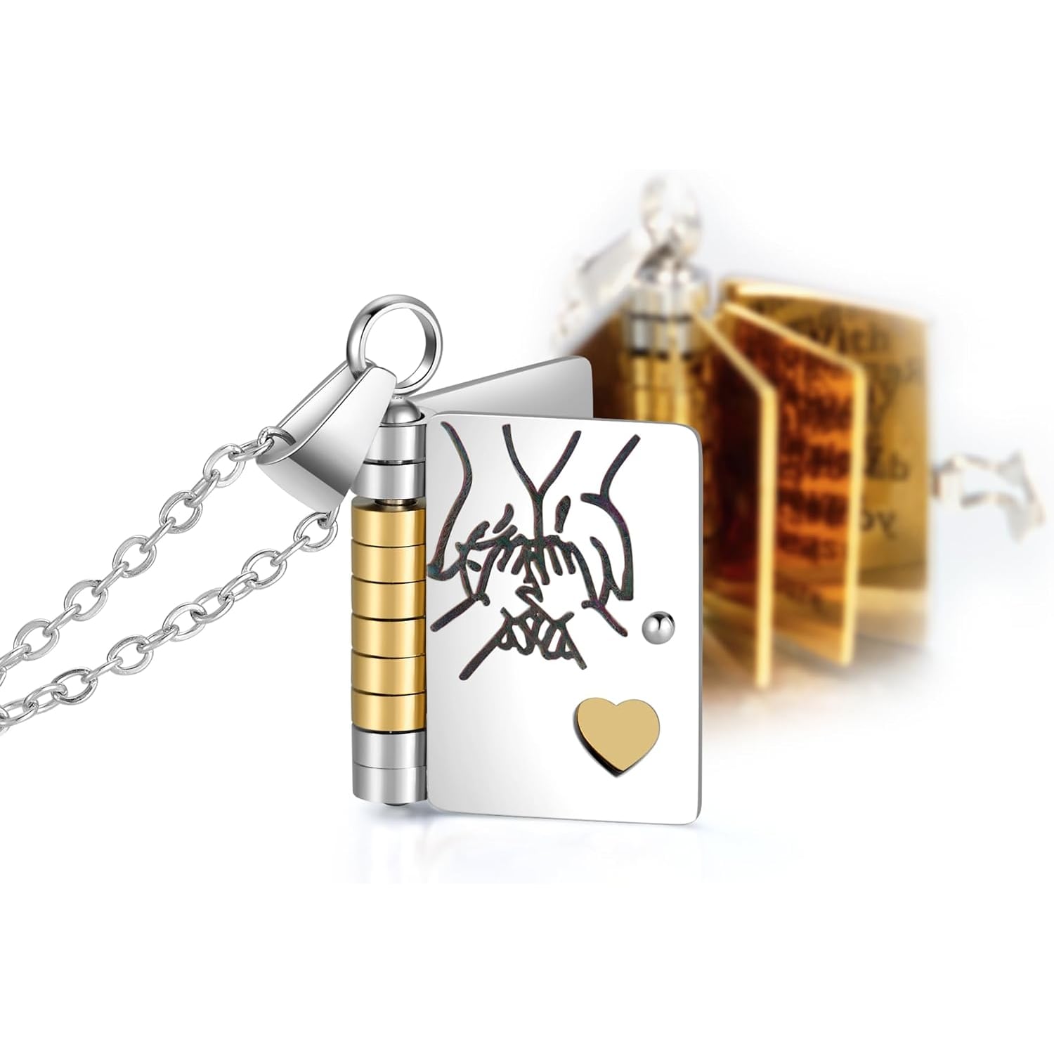 Holding Hands Engraved Book Necklace