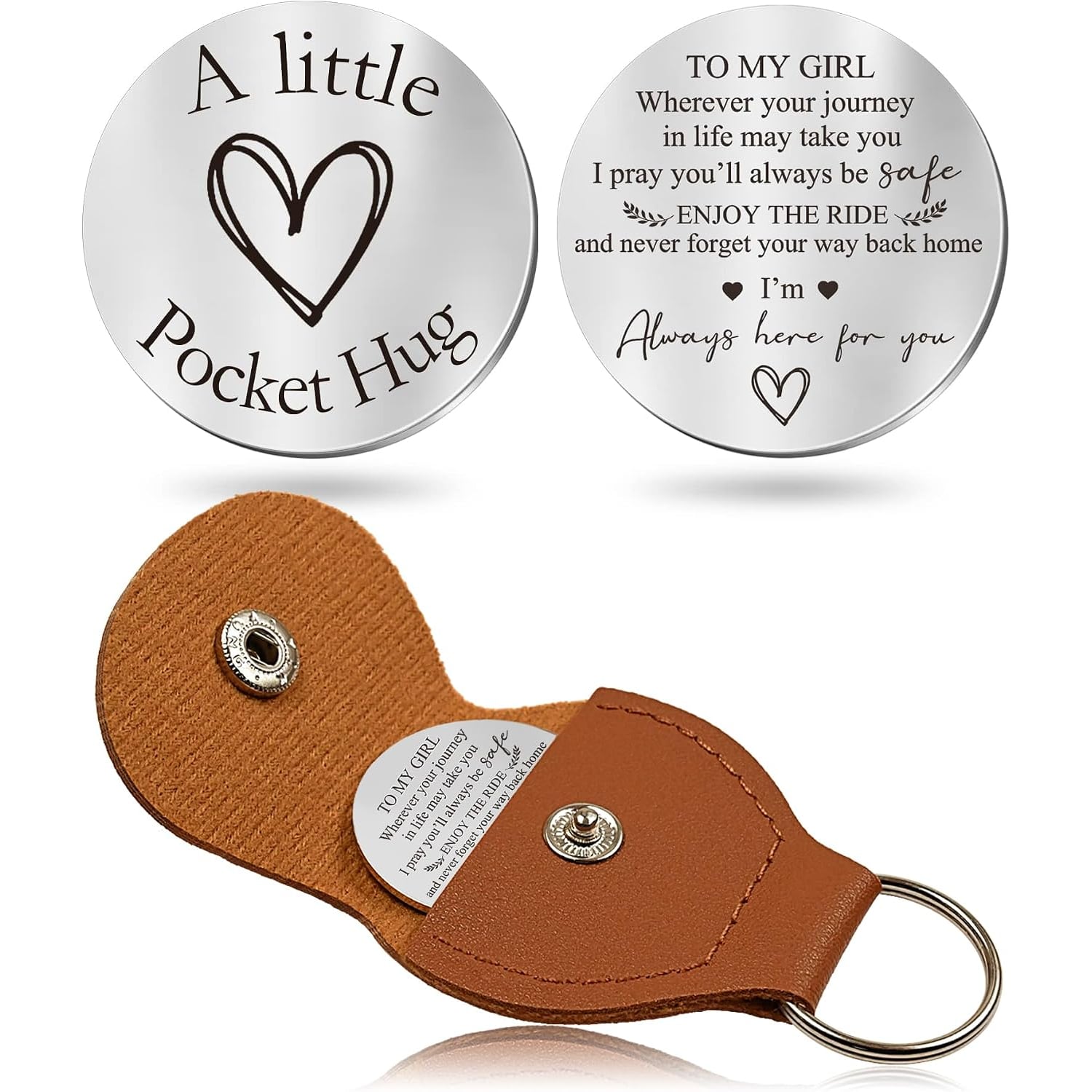To My Girl Engraved Pocket Hug Token with PU Leather Keychain Pouch