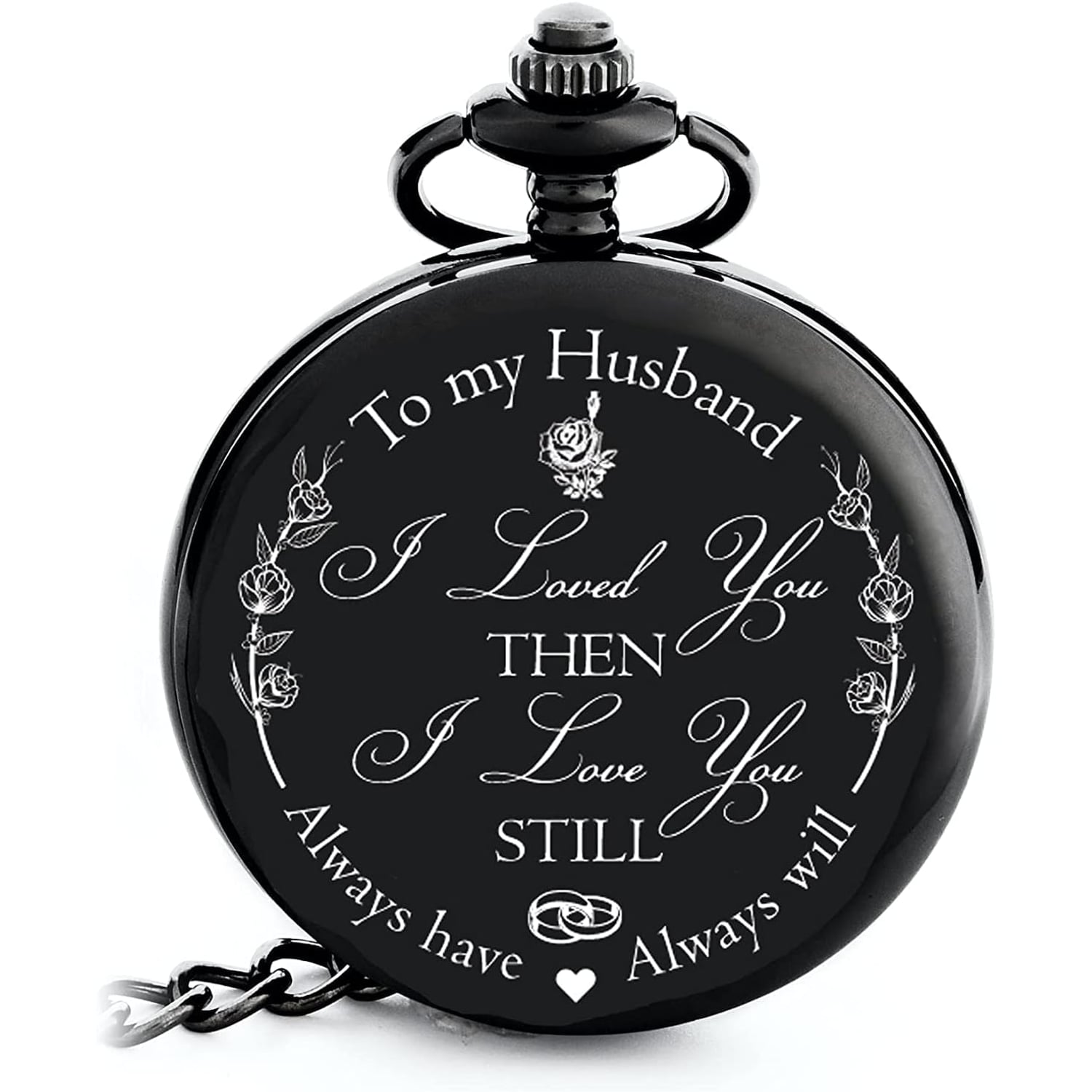 To My Husband Engraved Pocket Watch with Chain and Gift Box