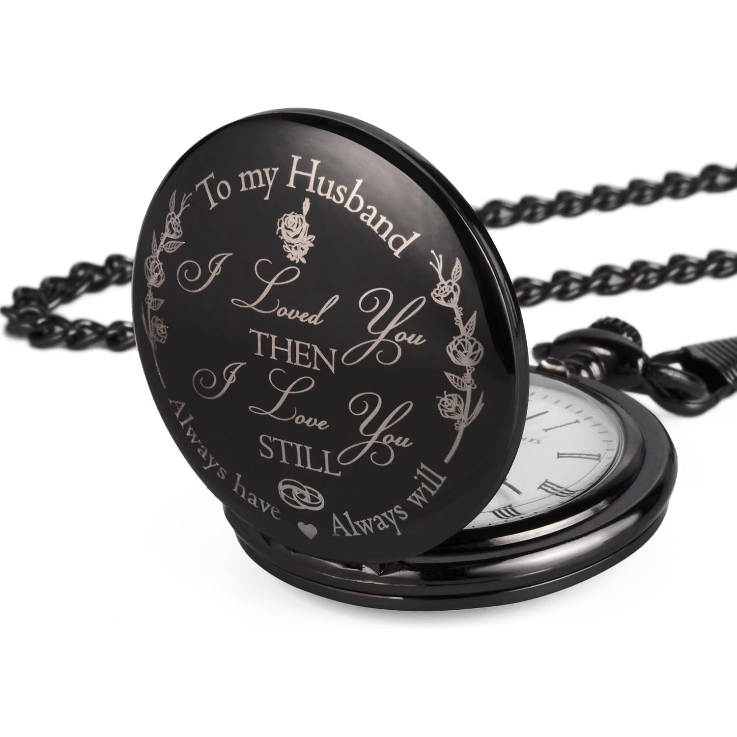 To My Husband Engraved Pocket Watch with Chain and Gift Box