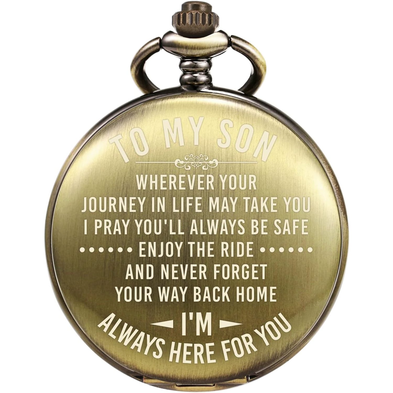 To My Son Engraved Bronze Pocket Watch with Chain and Gift Box