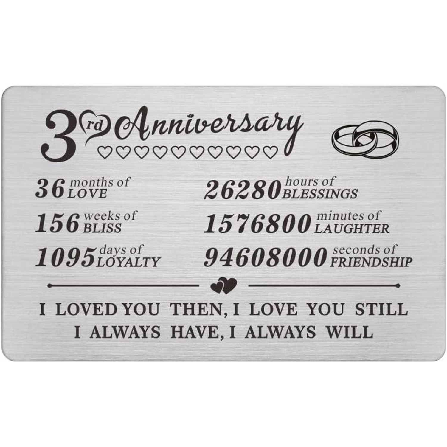 3rd Anniversary Engraved Wallet Card