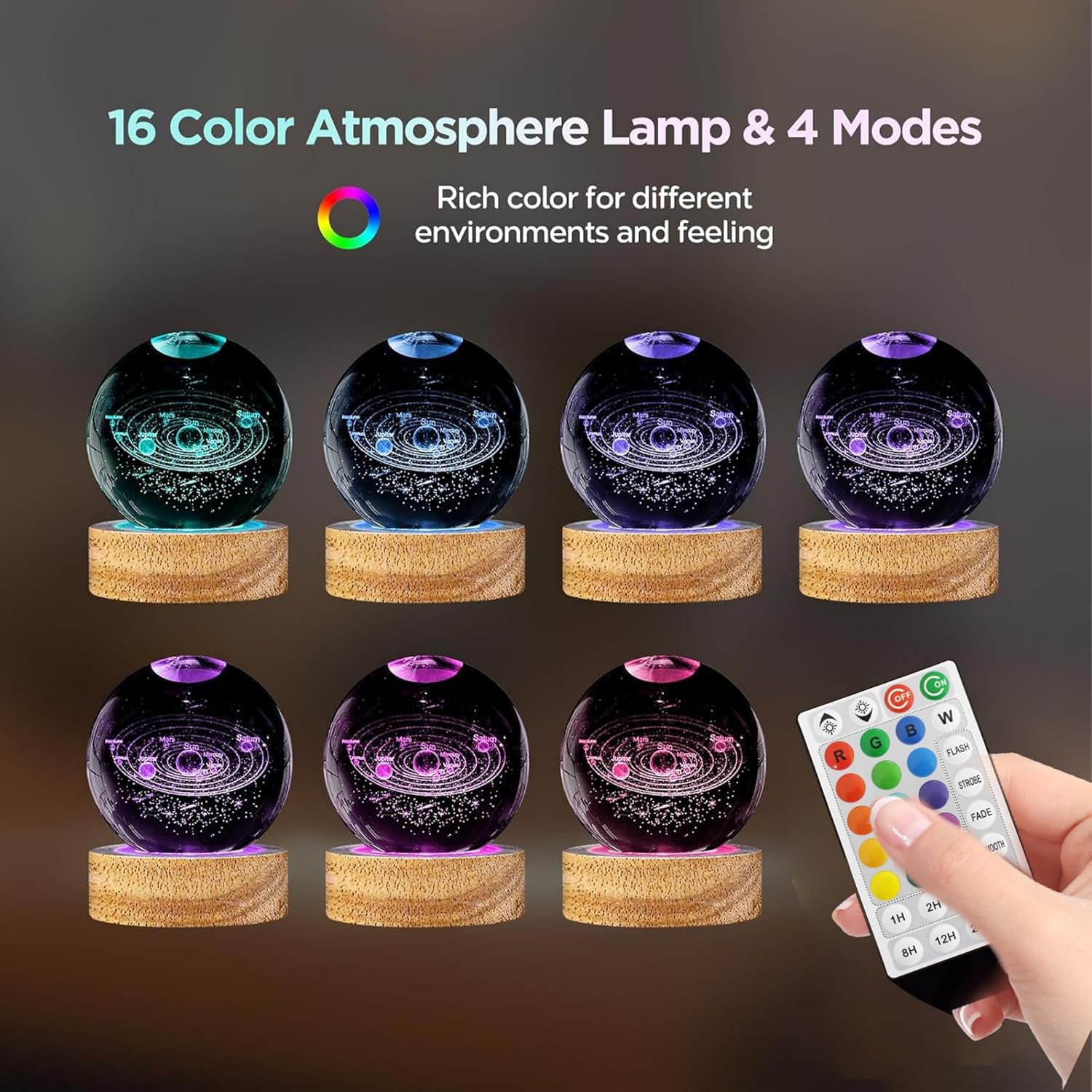 Solar System Engraved Crystal Ball Night Light: image 2
