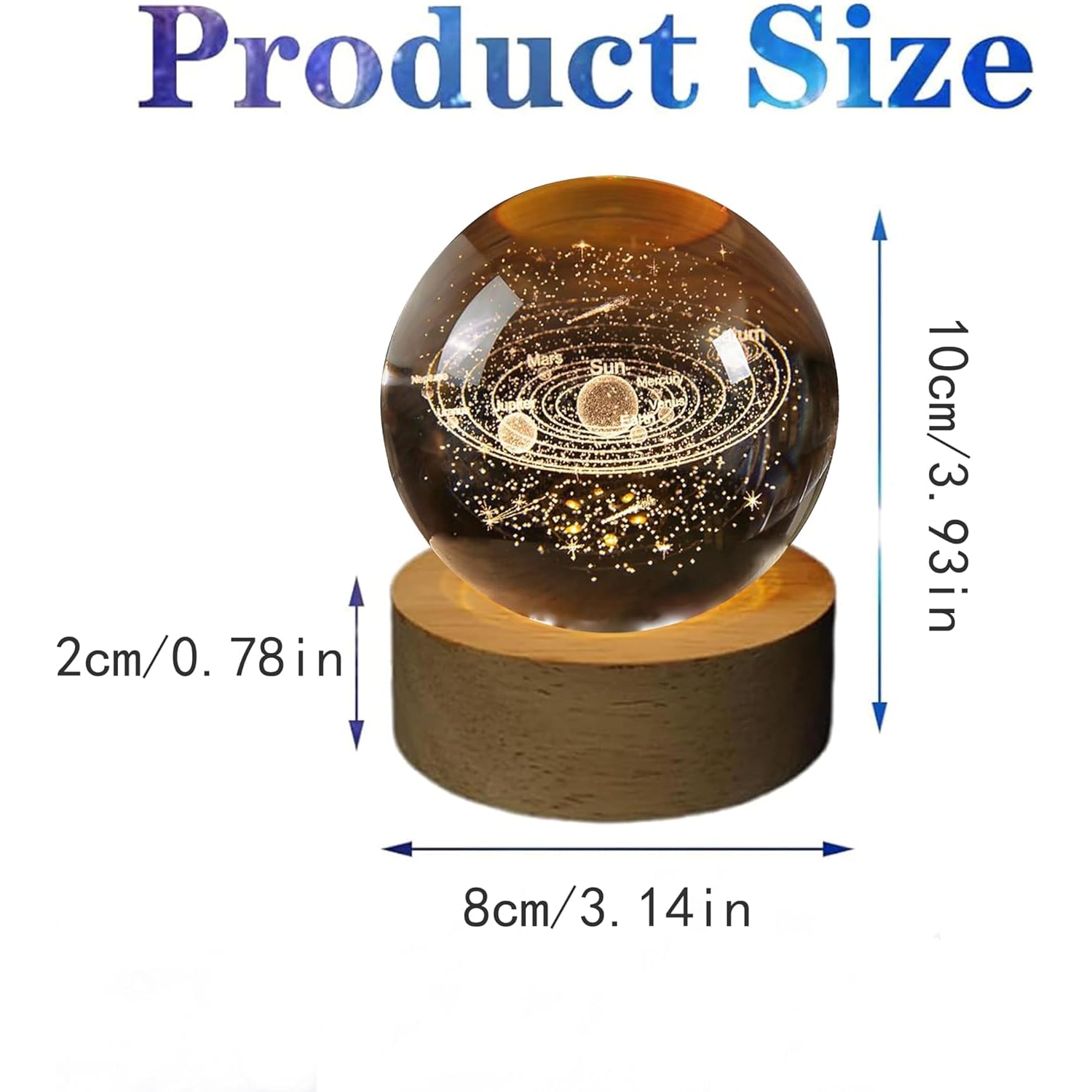 Solar System Engraved Crystal Ball Night Light: image 3