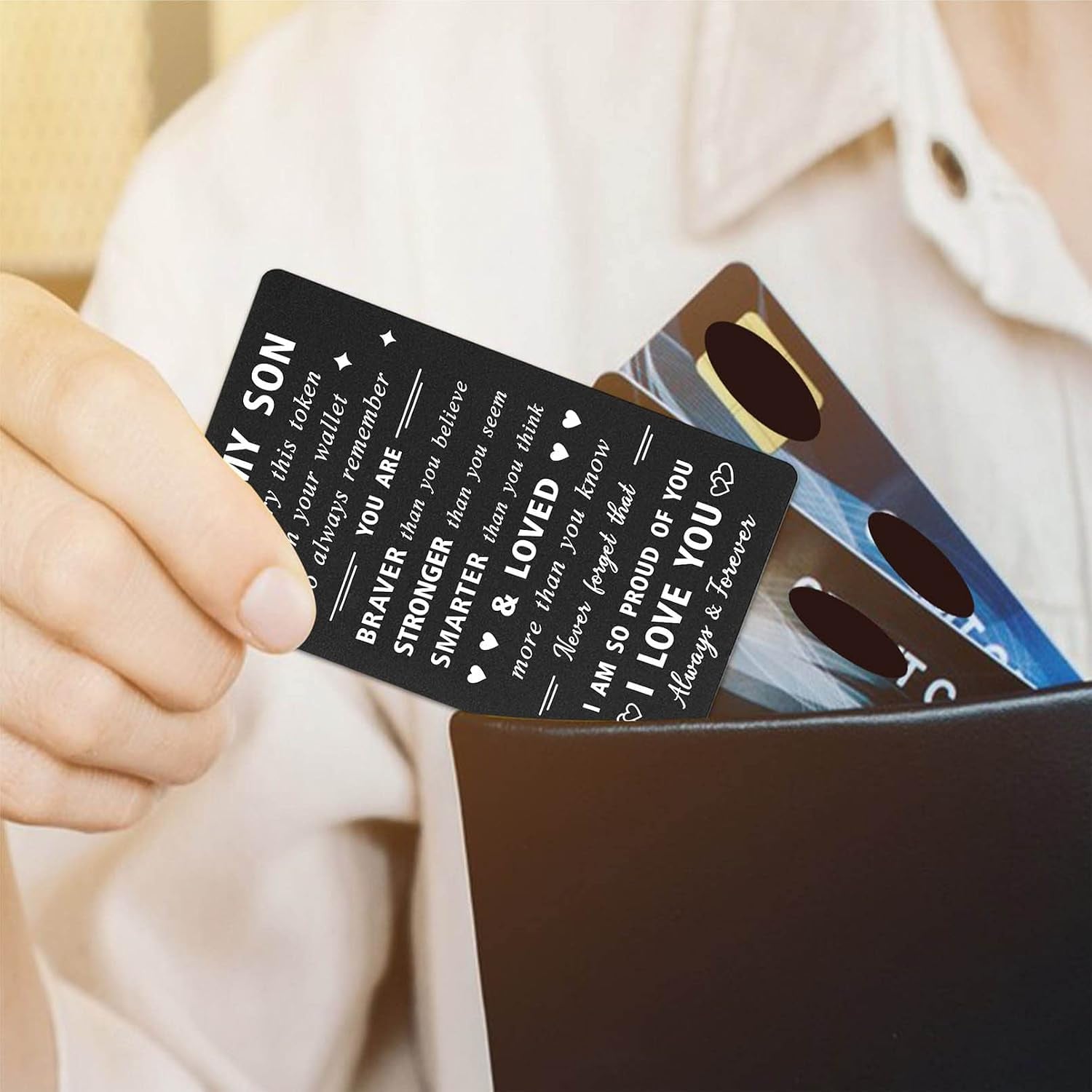 To My Son Engraved Black Wallet Card
