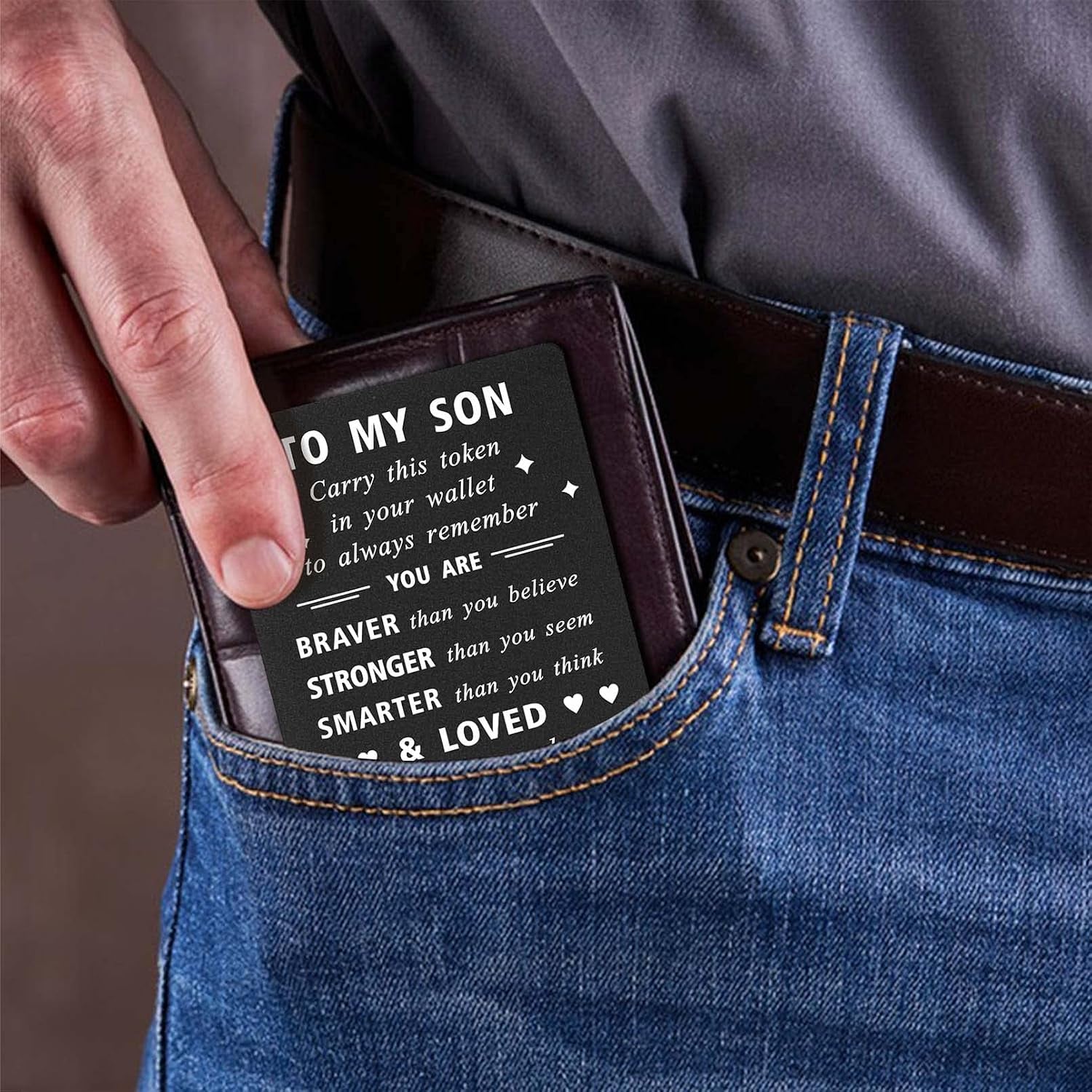 To My Son Engraved Black Wallet Card
