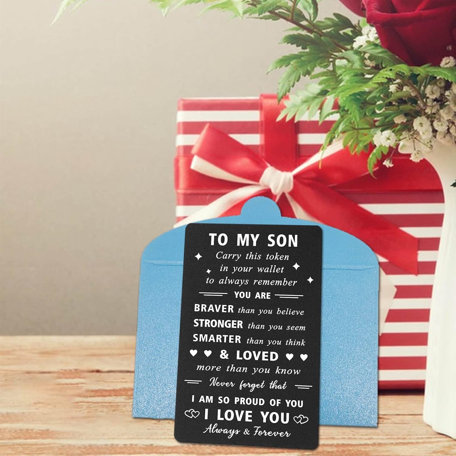 To My Son Engraved Black Wallet Card