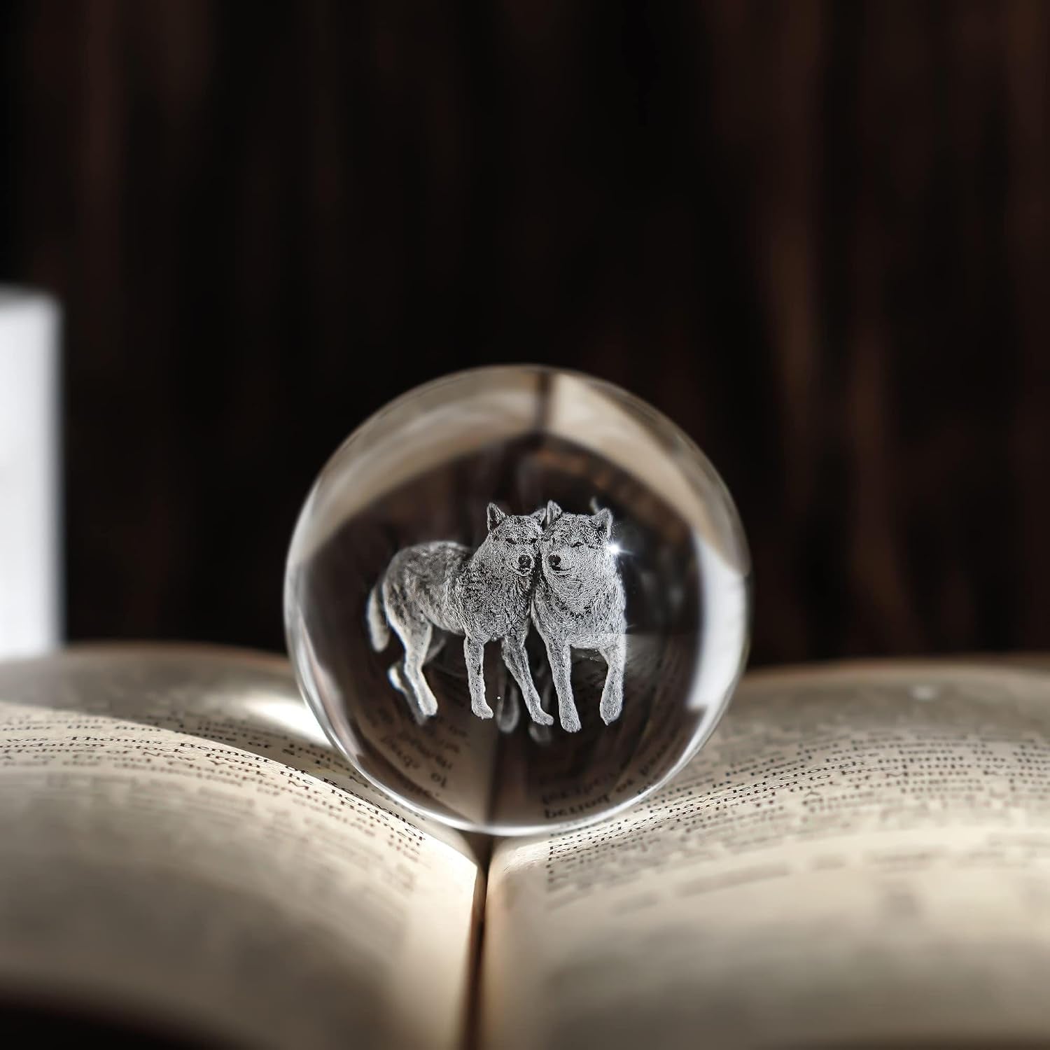 Wolf Engraved Crystal Ball with Metal Stand: image 9