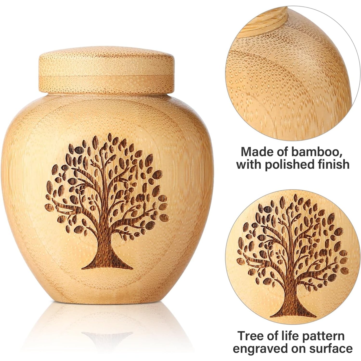 Tree of Life Engraved Bamboo Keepsake Urn