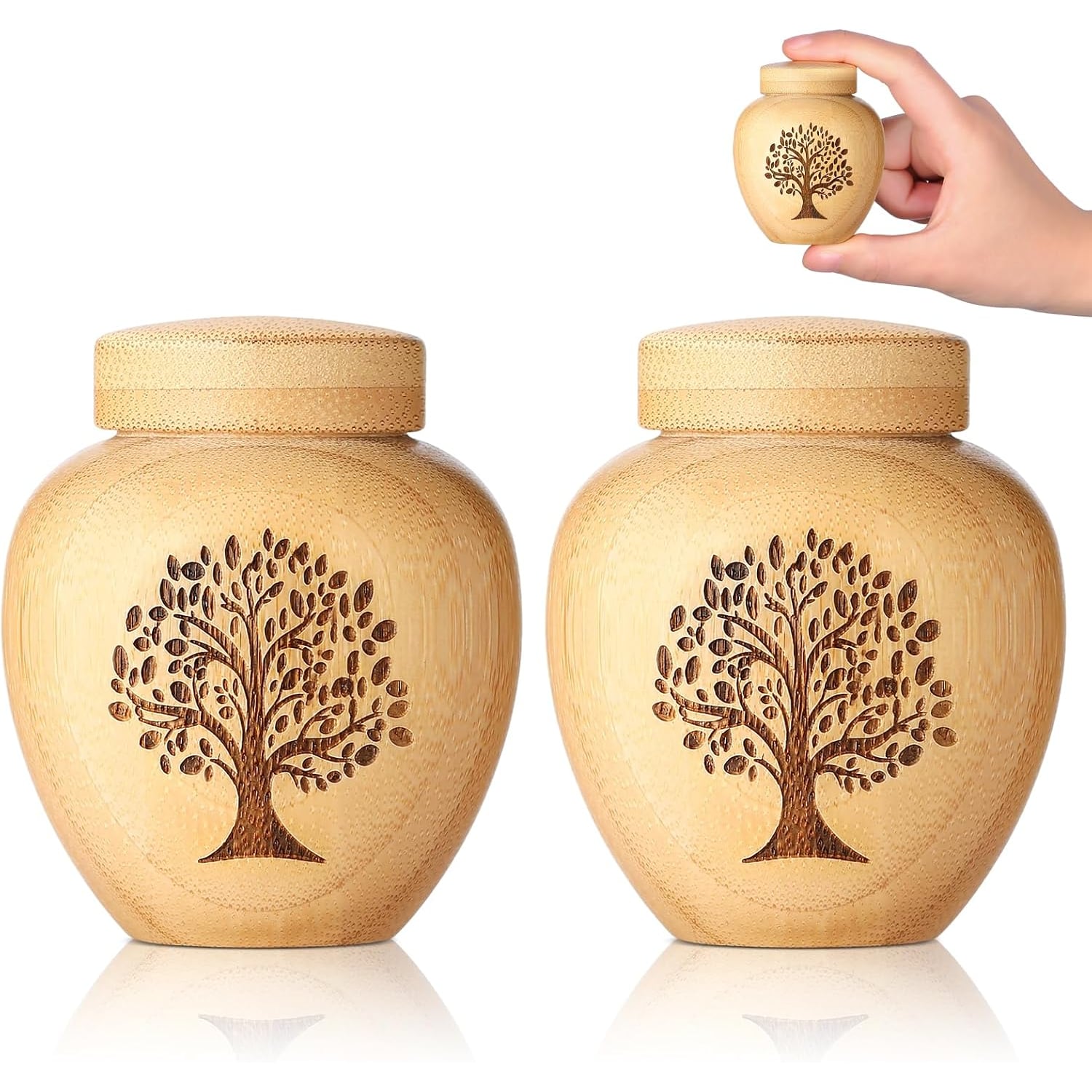 Tree of Life Engraved Bamboo Keepsake Urns (Set of 2)