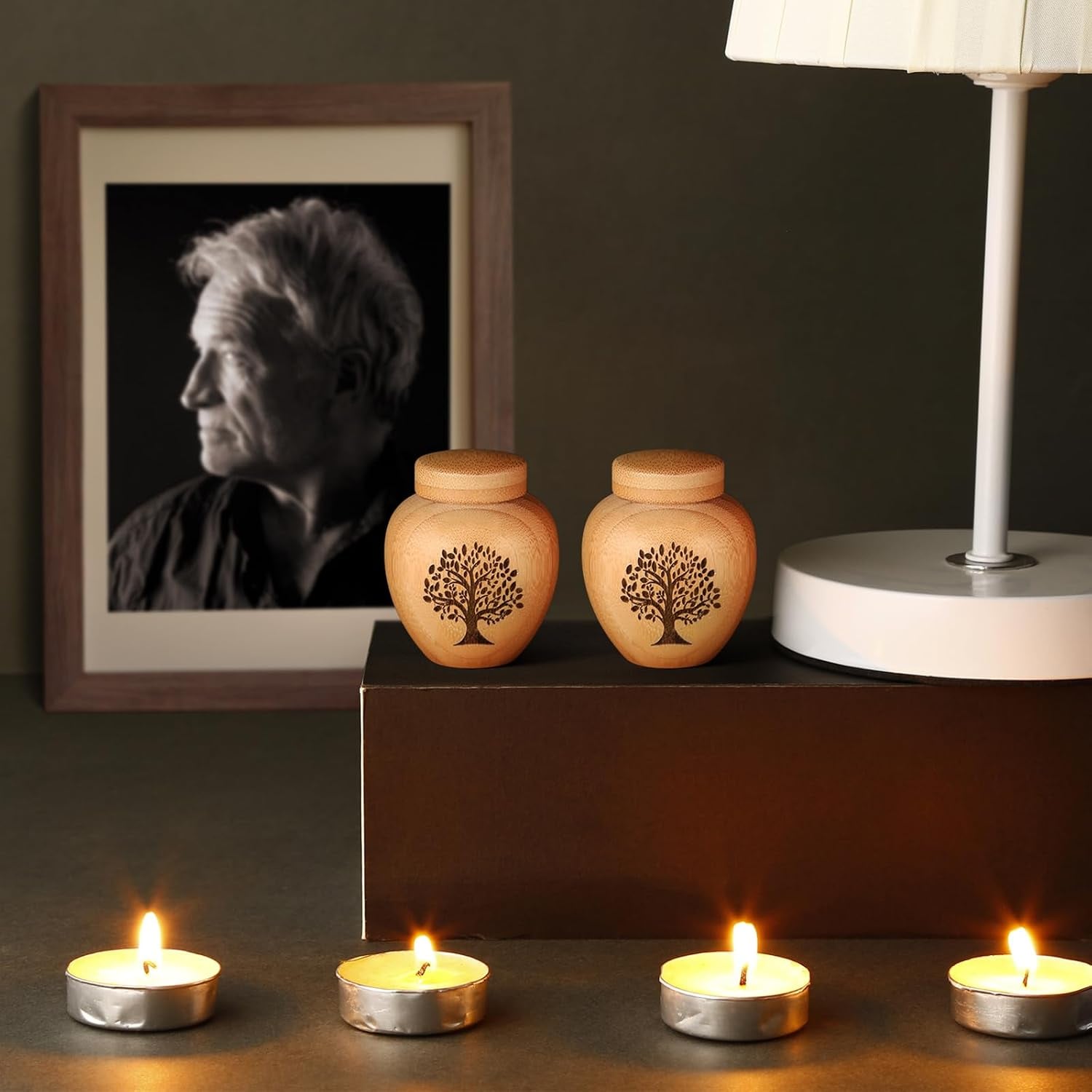 Tree of Life Engraved Bamboo Keepsake Urns (Set of 2)